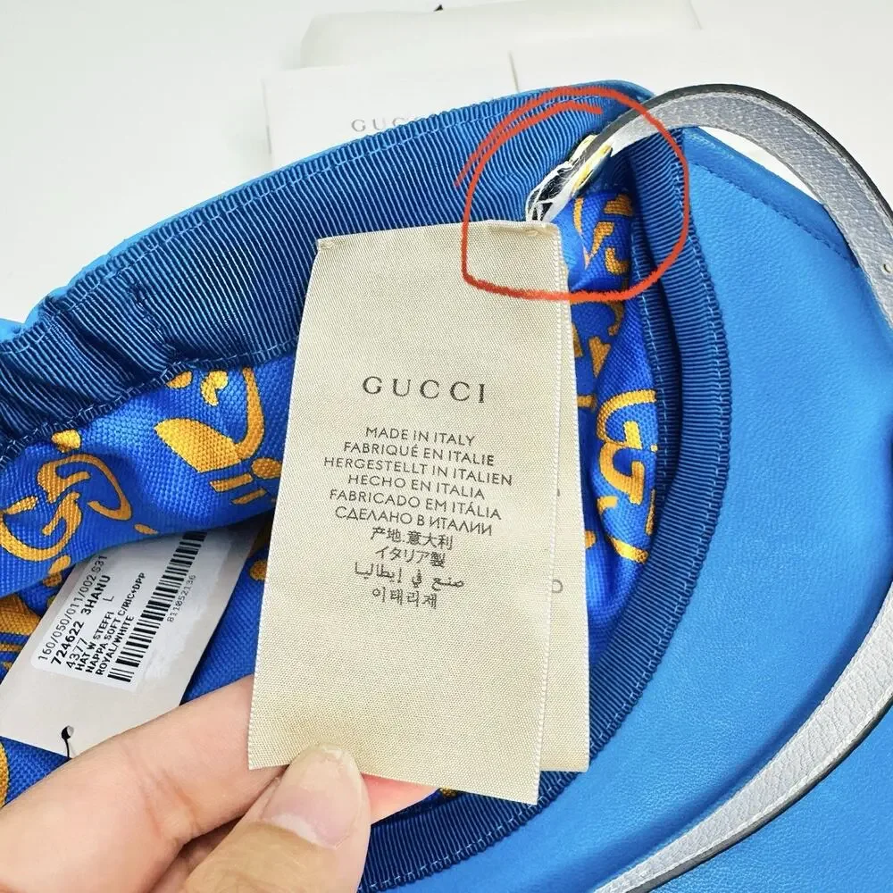 NWT Gucci x Adidas Blue Leather Logo Baseball Cap Hat L 58cm Removable Strap